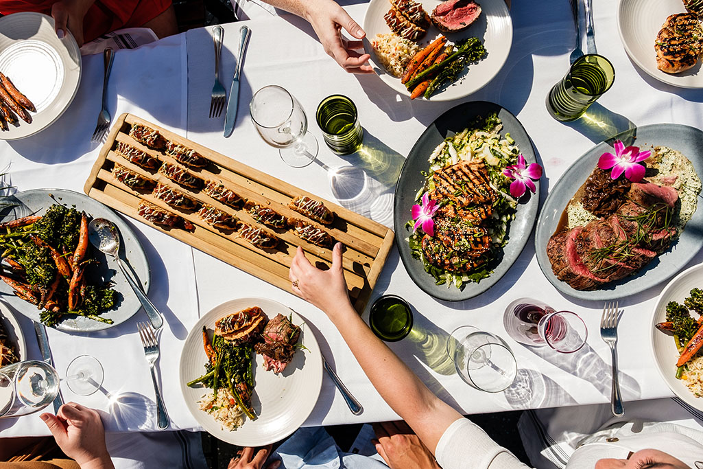 Food on a table at Dukes La Jolla